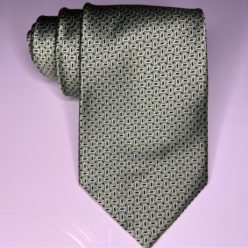 Beau Brummel Neck Tie Classic Blue Green Geometric 56 X 3.50 Hand Made in US